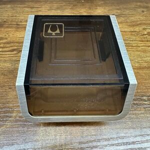 Vintage Bulova Accutron Watch Display Case Arrow Smoked Lid Tuning Fork Logo